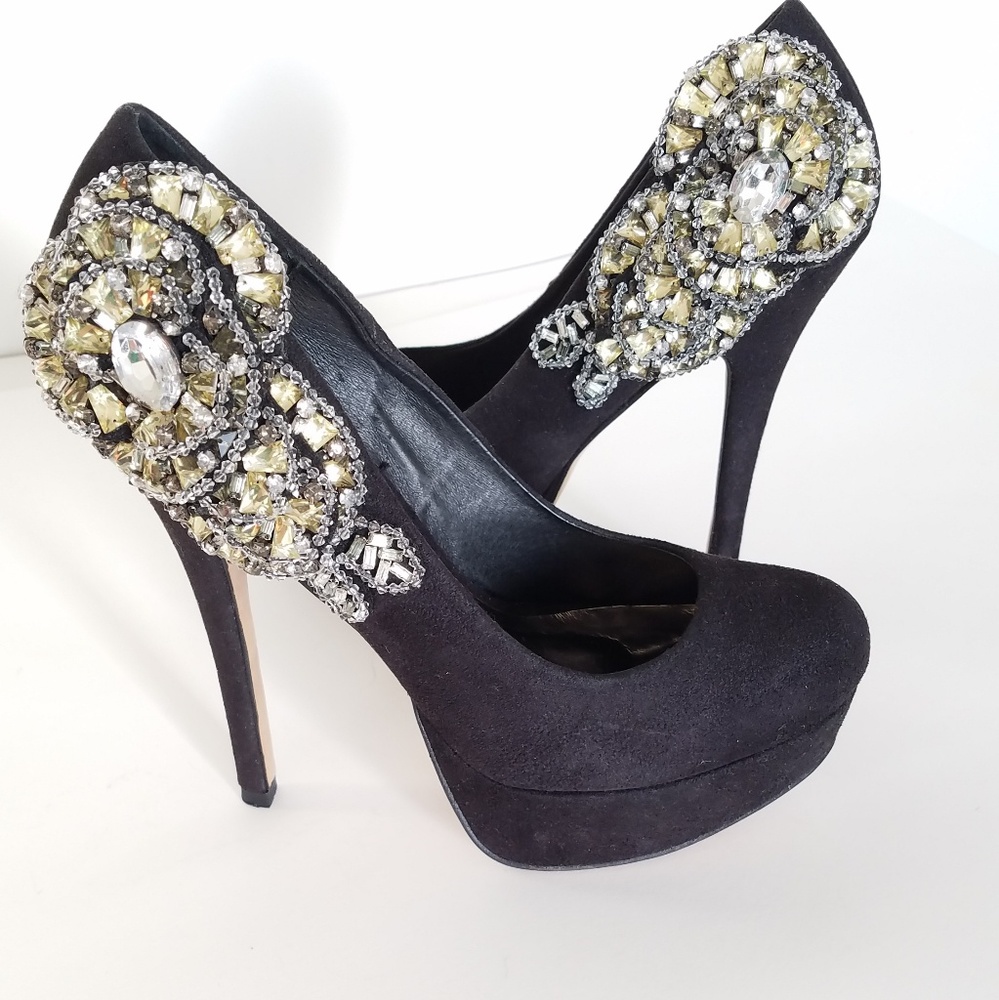 Heels platform Black Suede w/Rhinstones